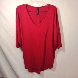 Alexander + David - Red Vneck Long Sleeve Top Size M Made In USA. Baggy FitChe